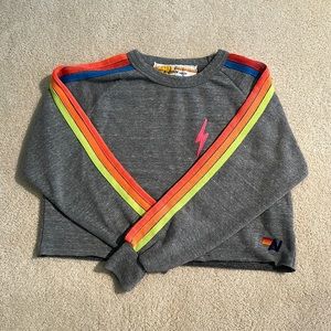 COPY - Aviator Nation Bolt Cropped Classic Sweatshirt in Heather Grey & Neon Ra…